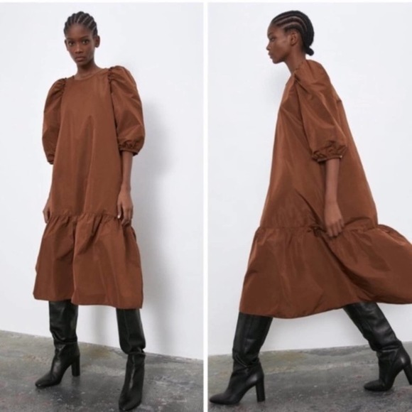 Zara Brown Midi Dress - Picture 1 of 16
